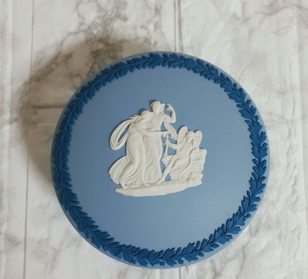 ウェッジウッドジャスパー 花瓶 蓋付き小物入れ トレイ ペールブルーの